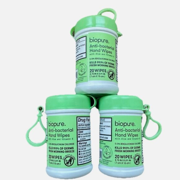 3 Biopure Antibacterial Travel Size Hand Wipes Keychain (Fresh Morning Breeze) - Picture 2 of 4